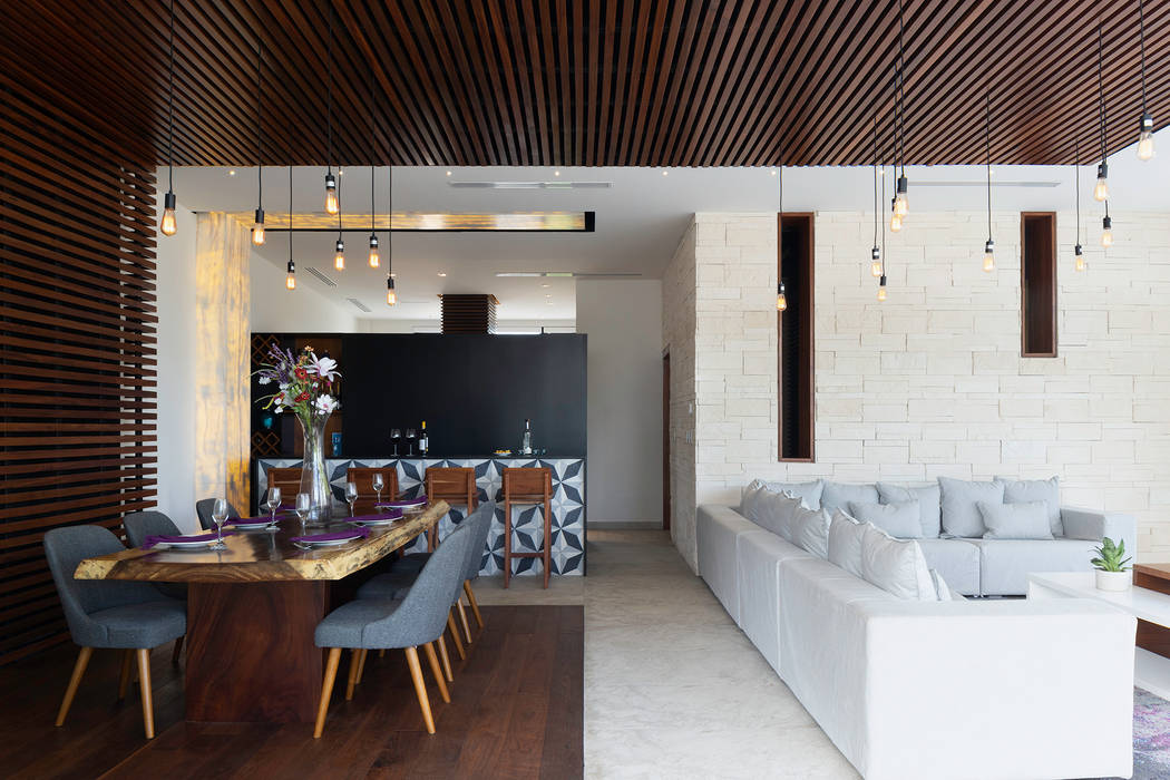 casa de la p, Daniel Cota Arquitectura | Despacho de arquitectos | Cancún Daniel Cota Arquitectura | Despacho de arquitectos | Cancún Modern dining room Wood Wood effect