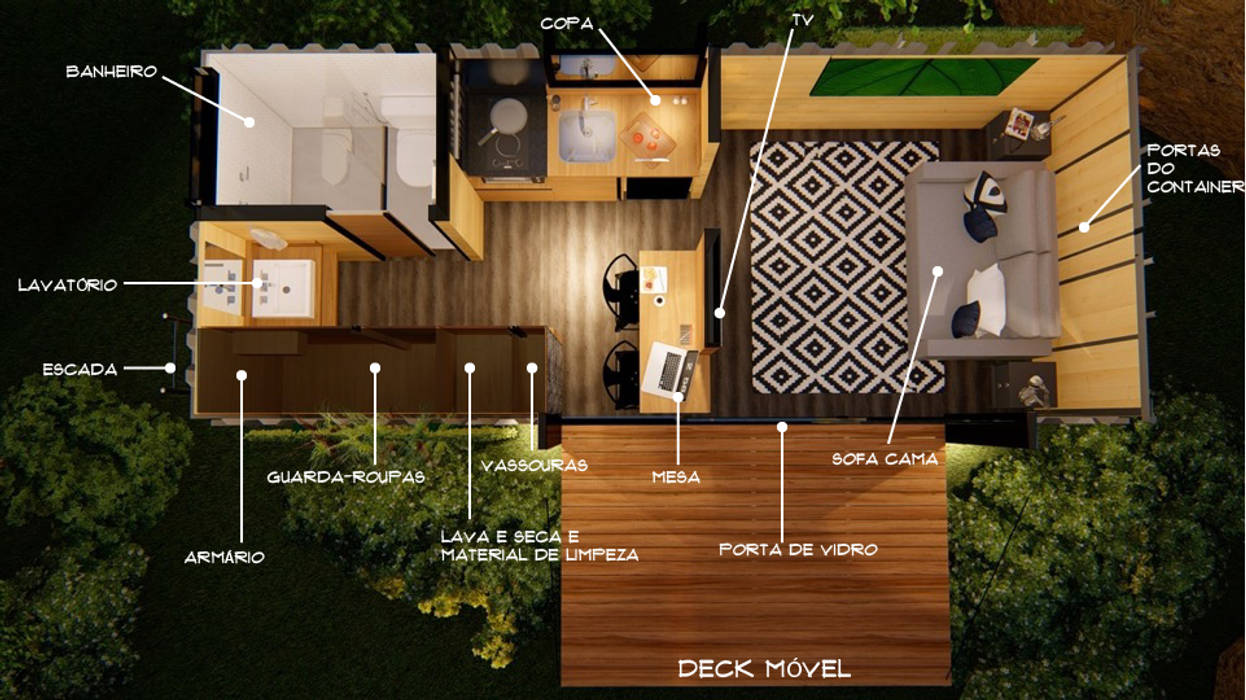 Mini CASA Container, Giselle Wanderley arquitetura Giselle Wanderley arquitetura Living room Wood Wood effect
