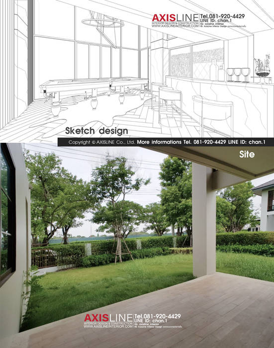 ออกแบบตกแต่งภายใน : บริษัทตกแต่งภายใน : รับเหมาตกแต่งภายใน (Sketch Design บ้านคุณอรพิน), บริษัทแอคซิสลาย จำกัด บริษัทแอคซิสลาย จำกัด Jardín interior Paisajismo de interiores