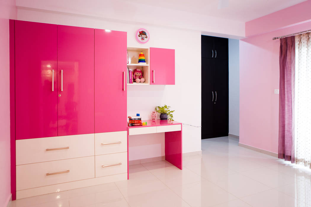 Kids Room with vibrant pink HomeLane.com Girls Bedroom