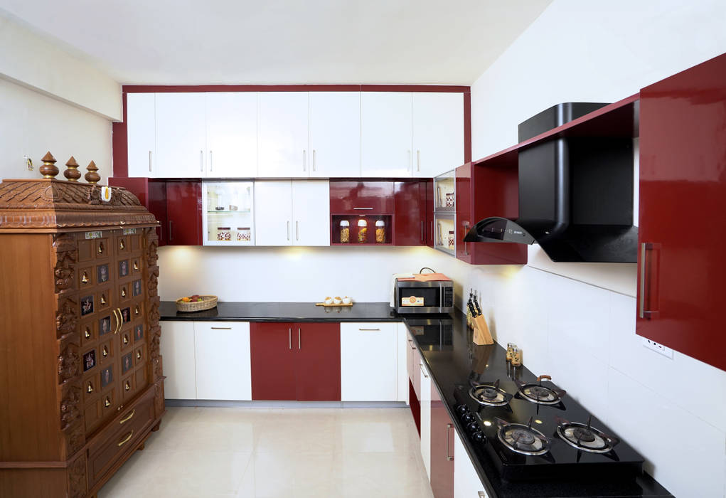 Modern kitchen with pooja unit homelane.com built-in kitchens | homify