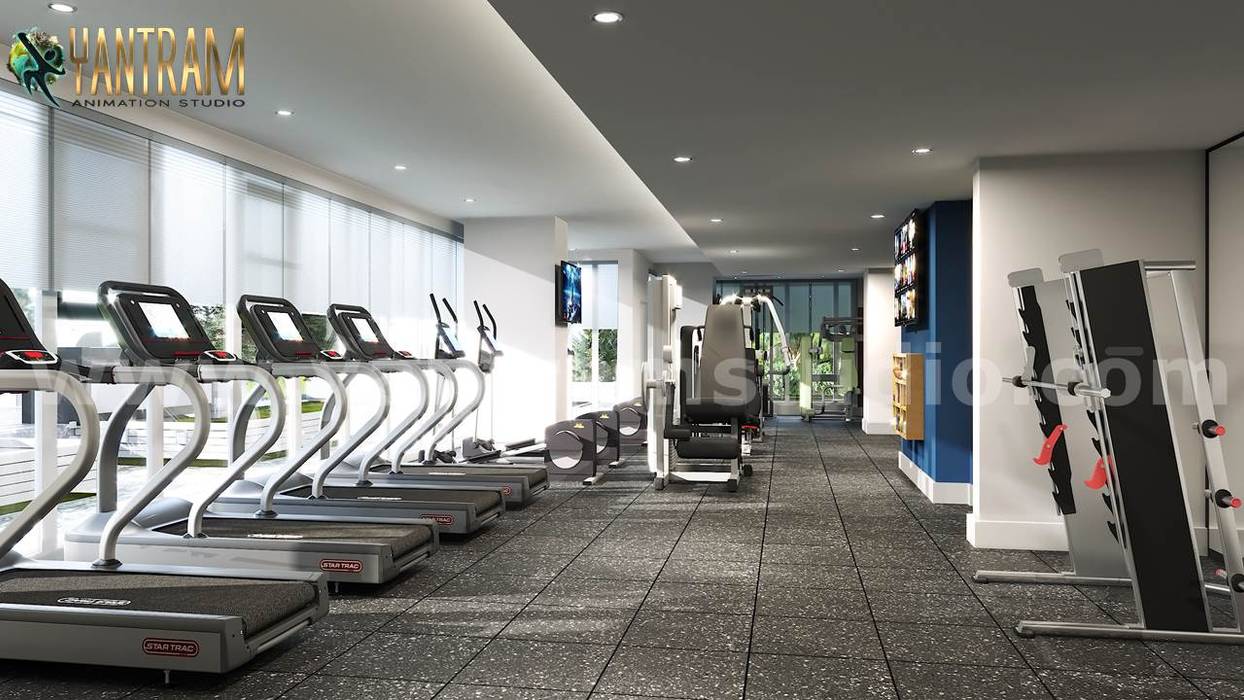 3d interior design rendering services Yantram Architectural Design Studio Corporation Modern gym