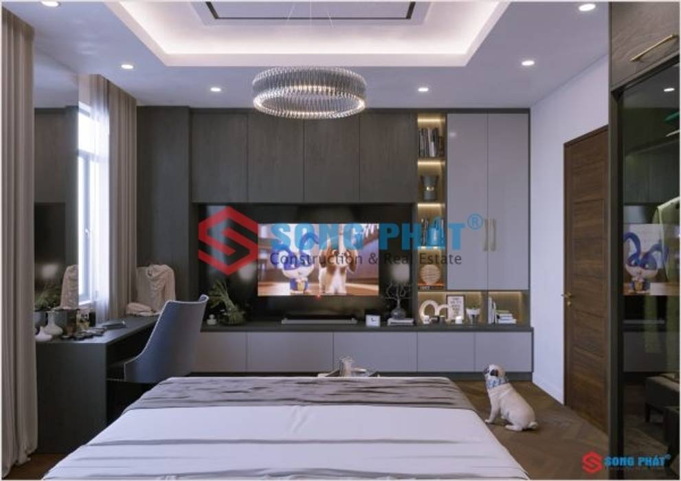 Thiết kế và thi công nội thất nhà phố 2 tầng 5x20m tại Bình Dương, Công ty TNHH TK XD Song Phát Công ty TNHH TK XD Song Phát Asian style bedroom Bedside tables