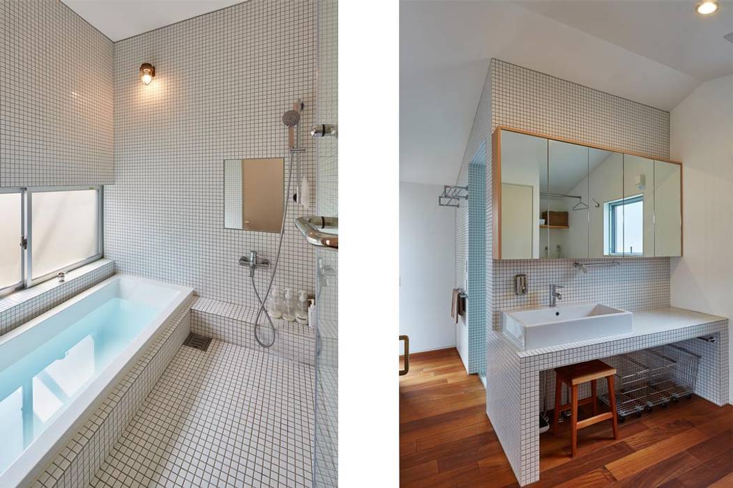 家具屋さんの住宅, ＣＯ２ＷＯＲＫＳ ＣＯ２ＷＯＲＫＳ Asian style bathroom Tiles