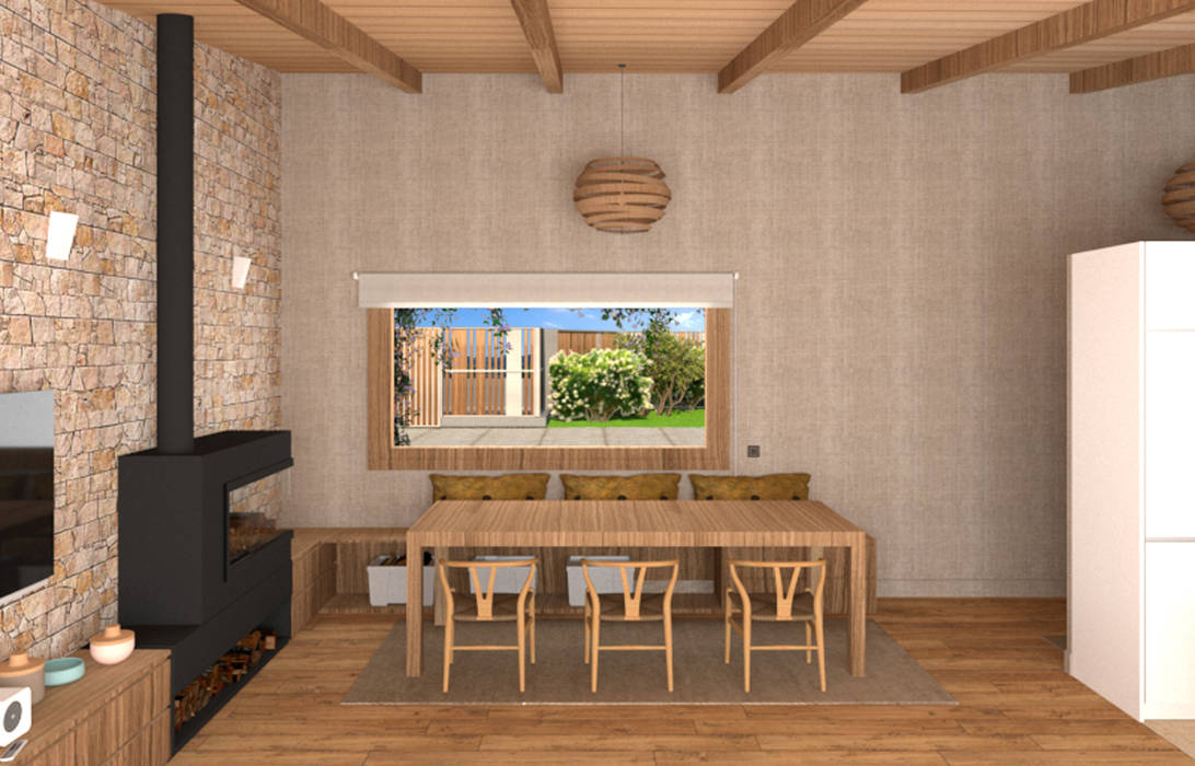 Diseño de una vivienda Unifamiliar de nueva construcción en Cabueñes, Gijón (Proyecto en construcción), arQmonia estudio, Arquitectos de interior, Asturias arQmonia estudio, Arquitectos de interior, Asturias Mediterranean style dining room