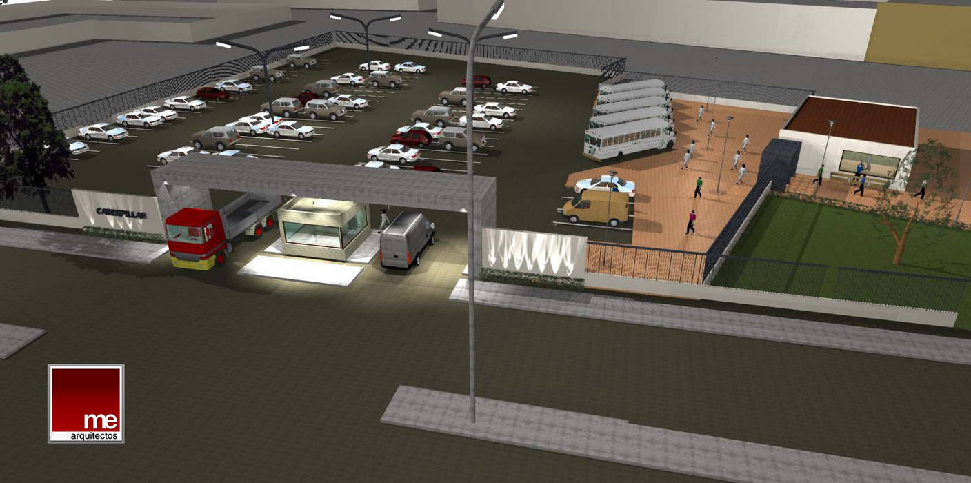 Estacionamiento para empleados y Control de accesos. grupo ME Arquitectos Garajes abiertos Industrial,Proyecto urbano,estacionamiento,control de accesos