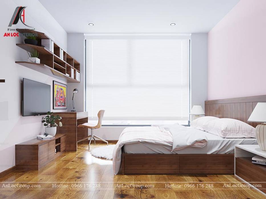Interior design template beautiful apartment with natural wood, Nội Thất An Lộc Nội Thất An Lộc Phòng ngủ nhỏ