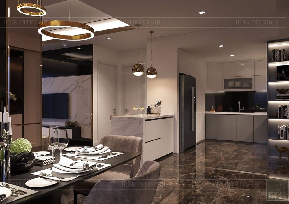 Phong cách hiện đại trong thiết kế nội thất căn hộ Saigon Royal, ICON INTERIOR ICON INTERIOR Phòng ăn phong cách hiện đại