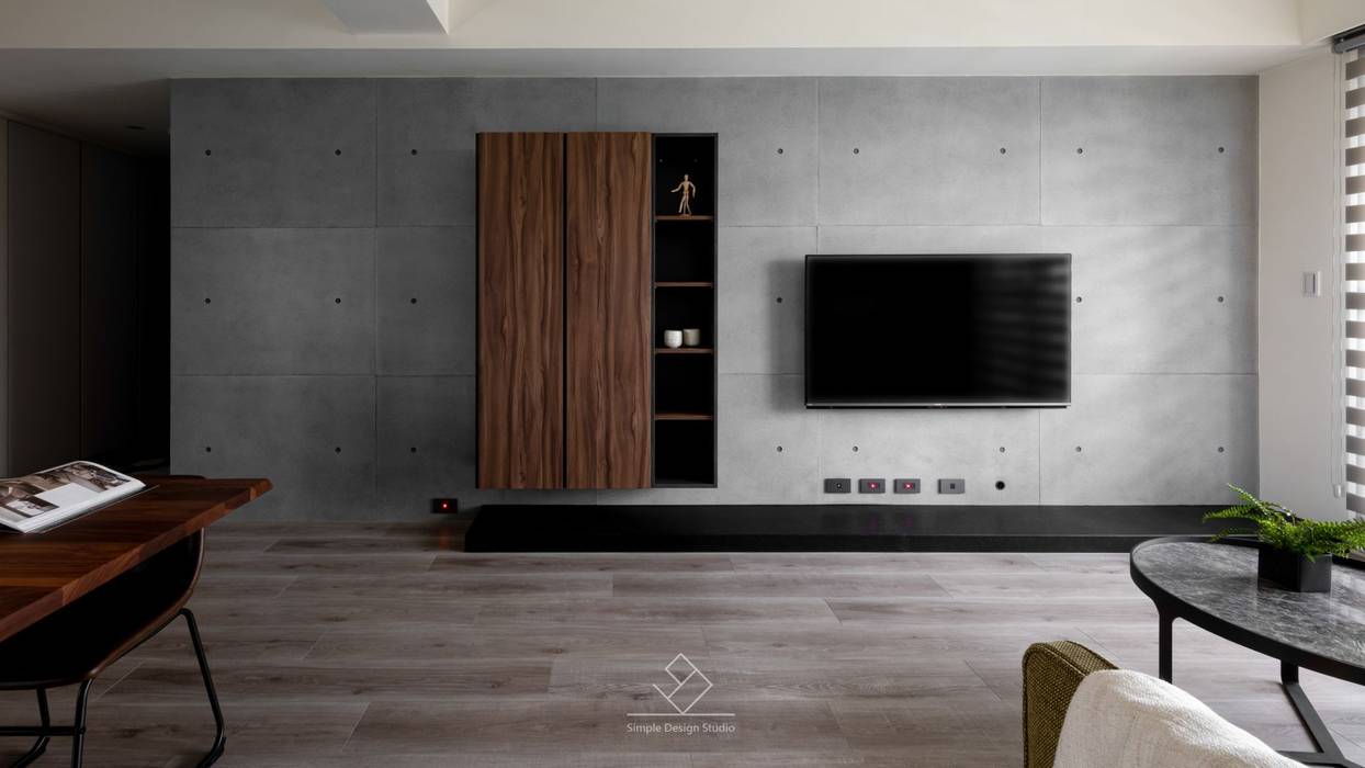 電視牆設計 極簡室內設計 Simple Design Studio 现代客厅設計點子、靈感 & 圖片 家具,木头,建造,室内设计,大厅,地板,地面,植物,长方形,桌子