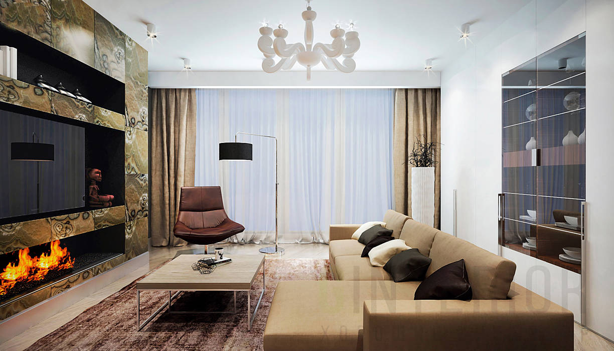 Дизайн-проект 4-комнатной квартиры, Дизайн студия "Хороший интерьер" Дизайн студия 'Хороший интерьер' Living room