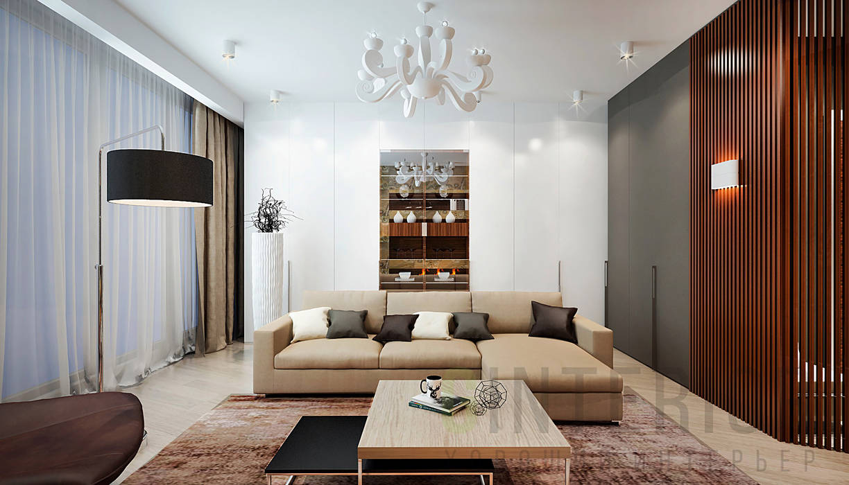 Дизайн-проект 4-комнатной квартиры, Дизайн студия "Хороший интерьер" Дизайн студия 'Хороший интерьер' Modern living room