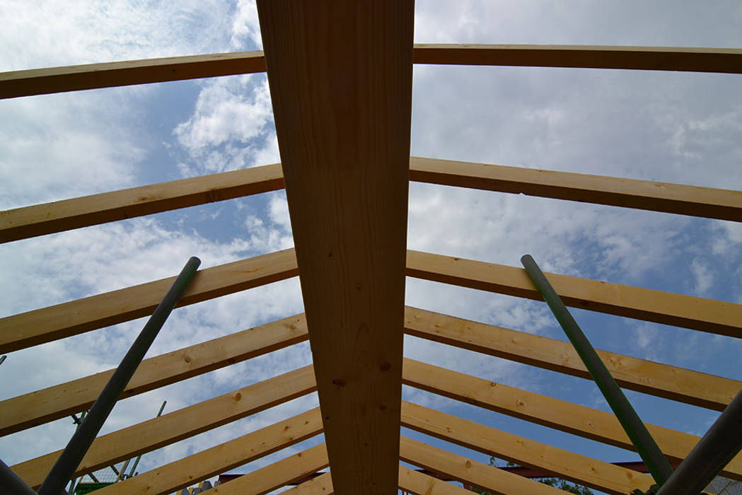View to the sky Storyboard Architects Ltd Gable roof Engineered Wood Transparent
