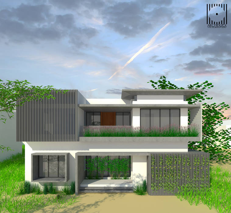 Front view ARCHIDUEX-THE DESIGN STUDIO Bungalow کنکریٹ