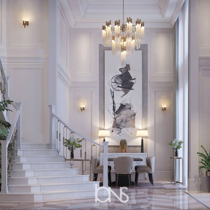 Entryway with Stylish Interiors, IONS DESIGN IONS DESIGN Classic style corridor, hallway and stairs Marble interior designer,interiors,home design,villa design,home decor,interior decorator,interior decoration,home decoration,design,designer