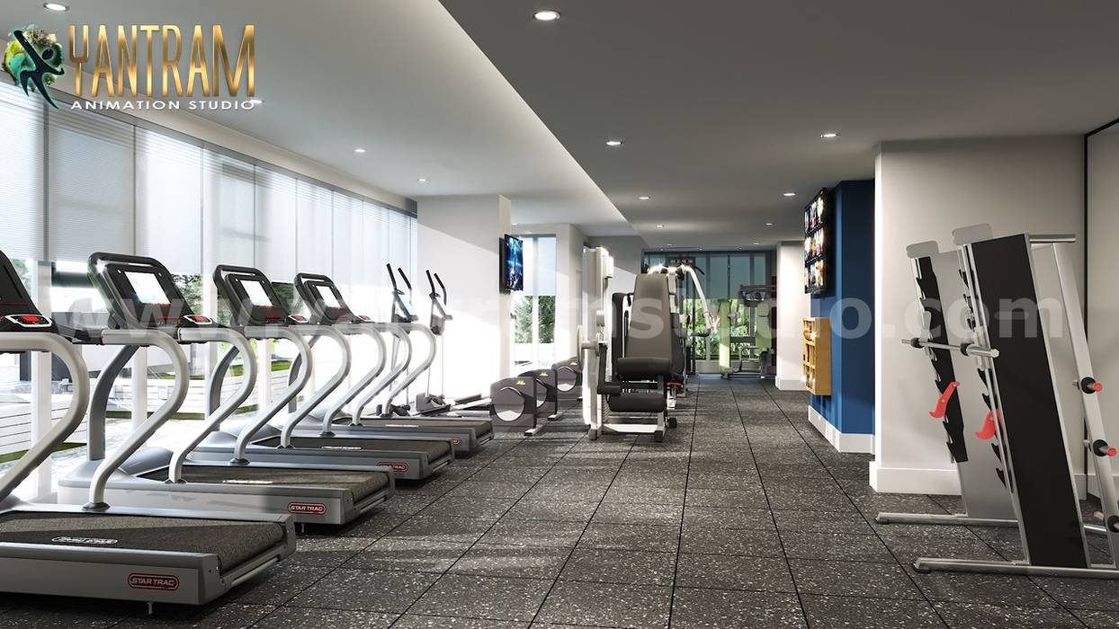 Gym Fitness Training Center Interior Design for Home by Architectural Rendering Company, Berlin – Germany Yantram Animation Studio Corporation صالة الرياضة fitness,training,center,gym,design,interior,commercial,lifestyle,weight,trends,environment,sports energy