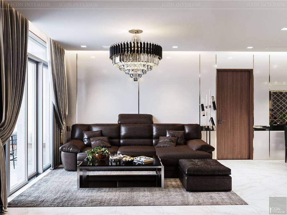 Quy luật tương phản trong thiết kế nội thất căn hộ Vinhomes Central Park, ICON INTERIOR ICON INTERIOR Phòng khách