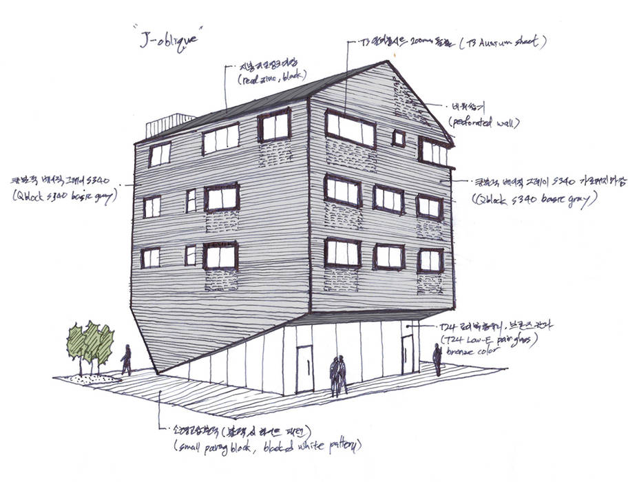 J_oblique 제이오블리크_평택시 고덕지구 FD11-4-9 상가주택, AAG architecten AAG architecten 現代房屋設計點子、靈感 & 圖片 磚塊