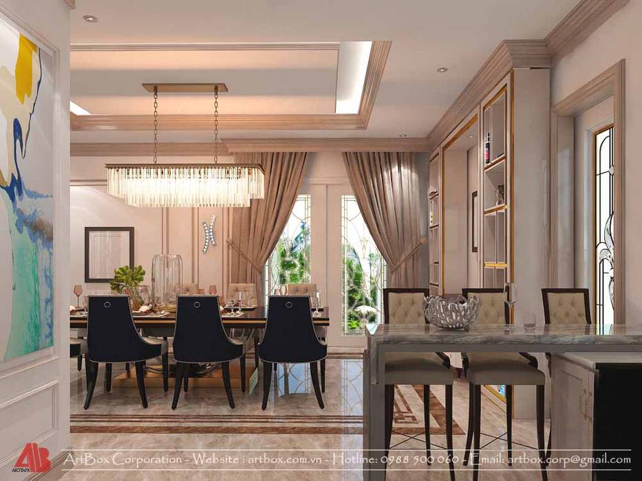 Thiết kế kiến trúc và nội thất biệt thự Mr. Sơn, Thiết Kế Nội Thất - ARTBOX Thiết Kế Nội Thất - ARTBOX Phòng ăn phong cách kinh điển Tables