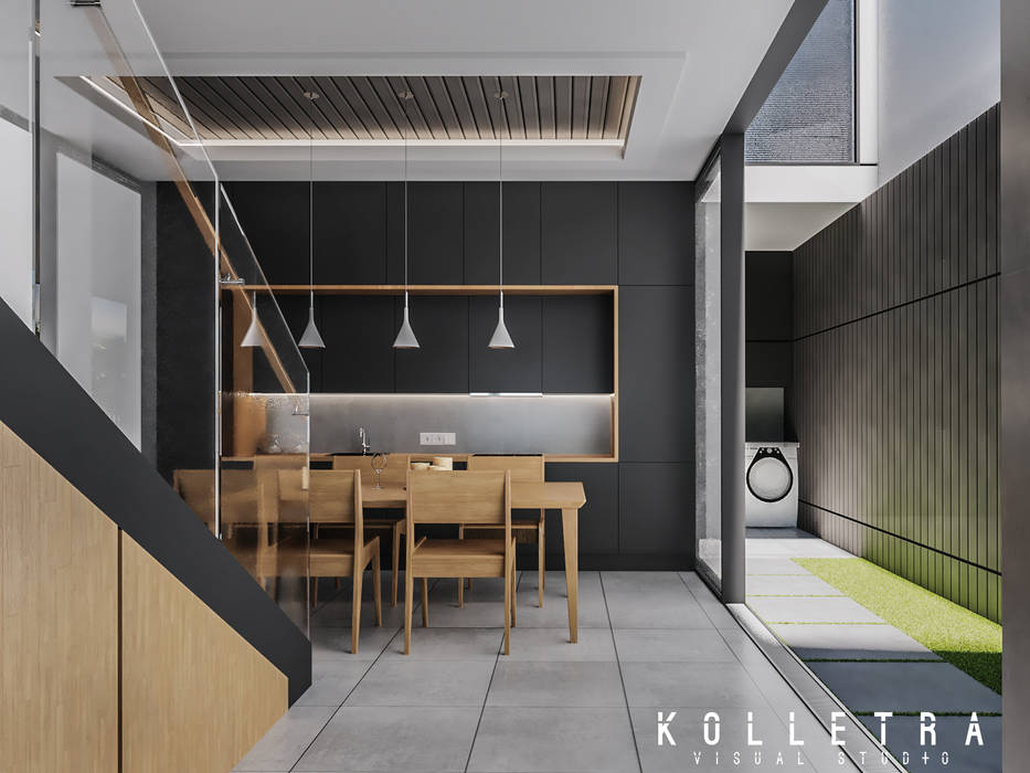 AF HOUSE, Kolletra Visual Studio Kolletra Visual Studio Minimalist dining room Wood-Plastic Composite