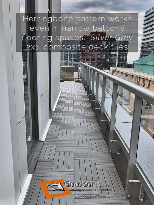 Narrow walkway with WPC tiles in herringbone pattern Outdoor Floors Toronto Modern balcony, veranda & terrace Wood-Plastic Composite