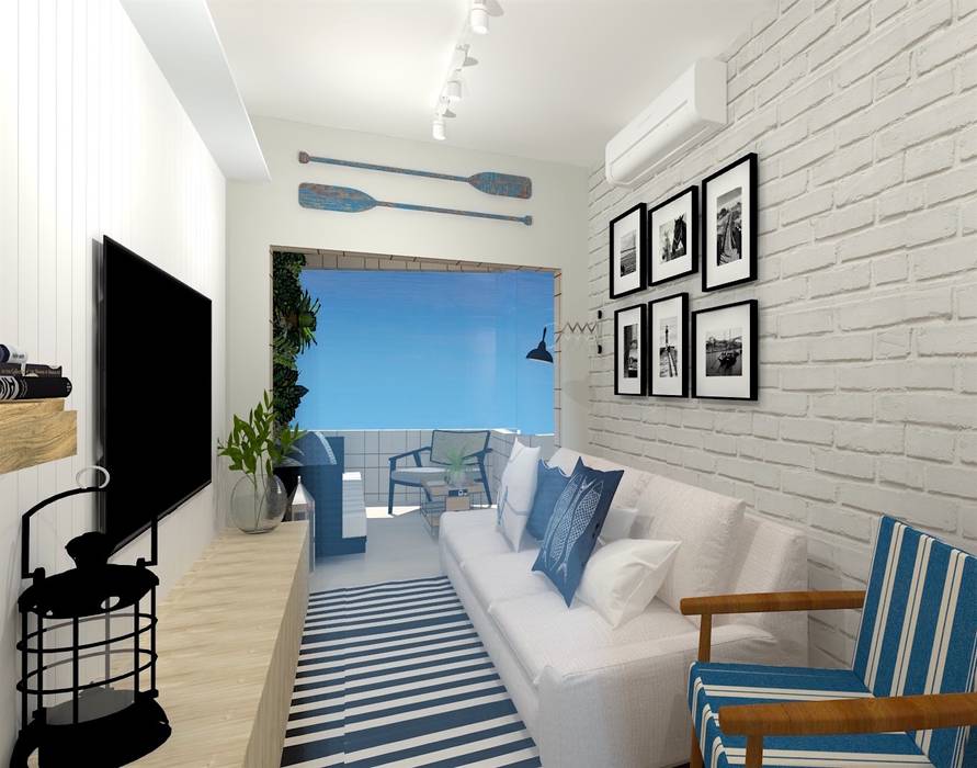 Apartamento praia , Talita Kvian Talita Kvian Rustic style living room Bricks