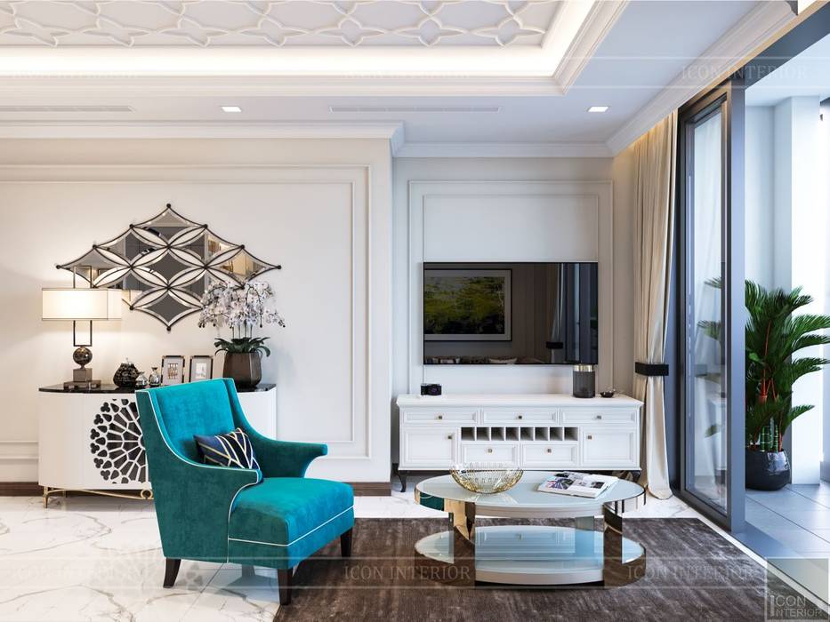 THIẾT KẾ CĂN HỘ LANDMARK 81 MS.UYEN - Phong cách Bán cổ điển với tông màu tươi sáng, ICON INTERIOR ICON INTERIOR Classic style living room