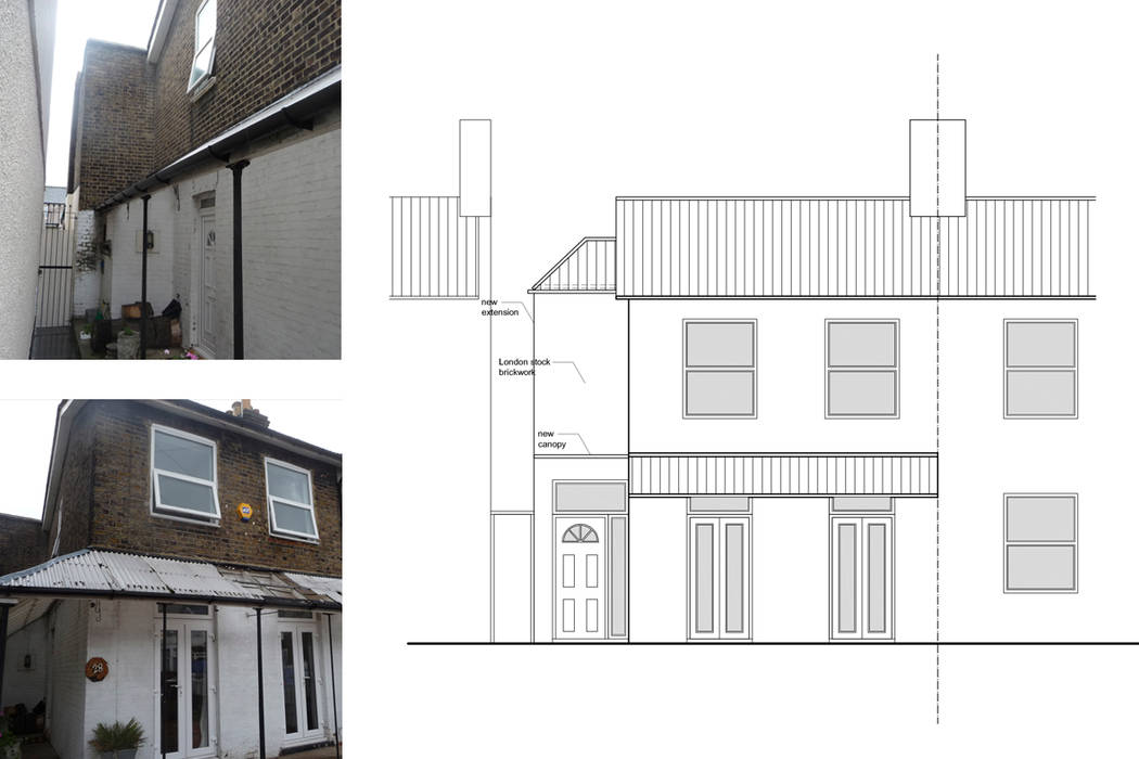 Architect designed house extension Maryland Newham E15 - Front Elevation: modern by GOAStudio London residential architecture limited, Modern