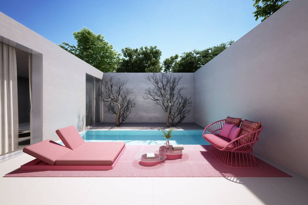 Terraza Paradisiaca S-AART Balcones y terrazas de estilo minimalista patio,terraza,diseño,paraiso,piscina,rosa,minimalista,minimal,kettal