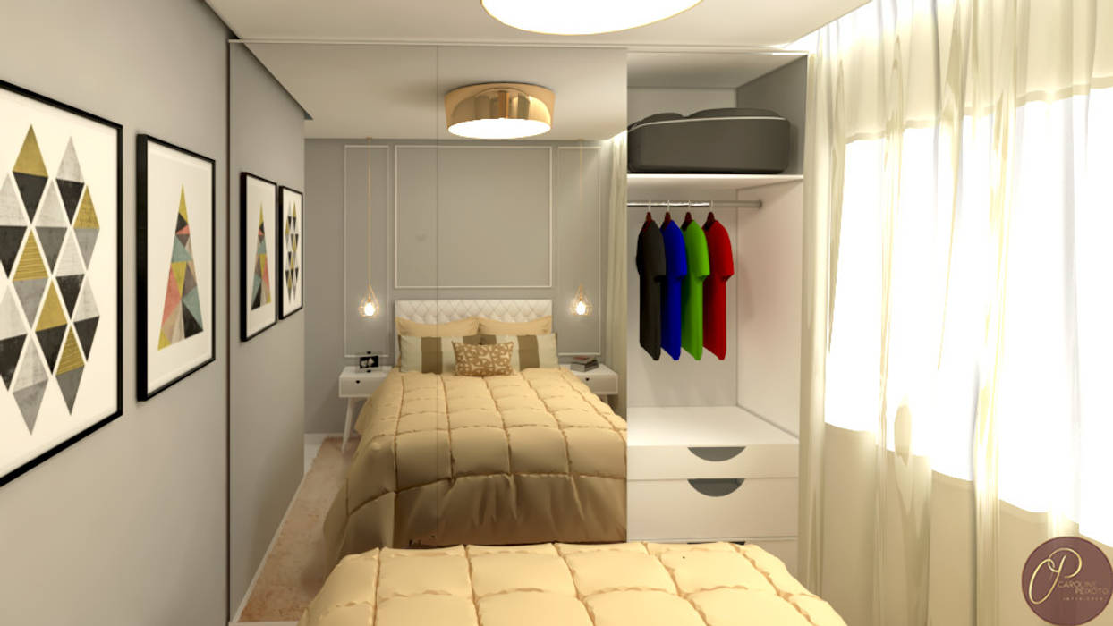 Apartamento H|L - Quarto Casal, Caroline Peixoto Interiores Caroline Peixoto Interiores 小さな寝室