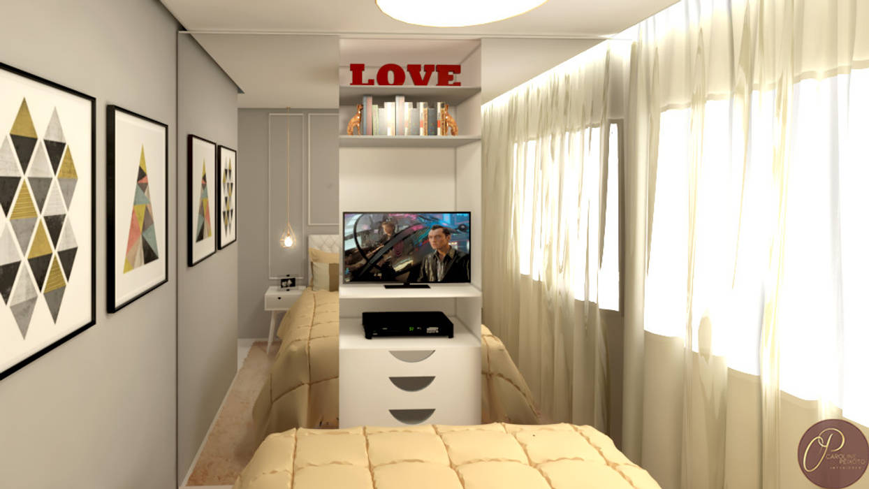 Apartamento H|L - Quarto Casal, Caroline Peixoto Interiores Caroline Peixoto Interiores 小さな寝室