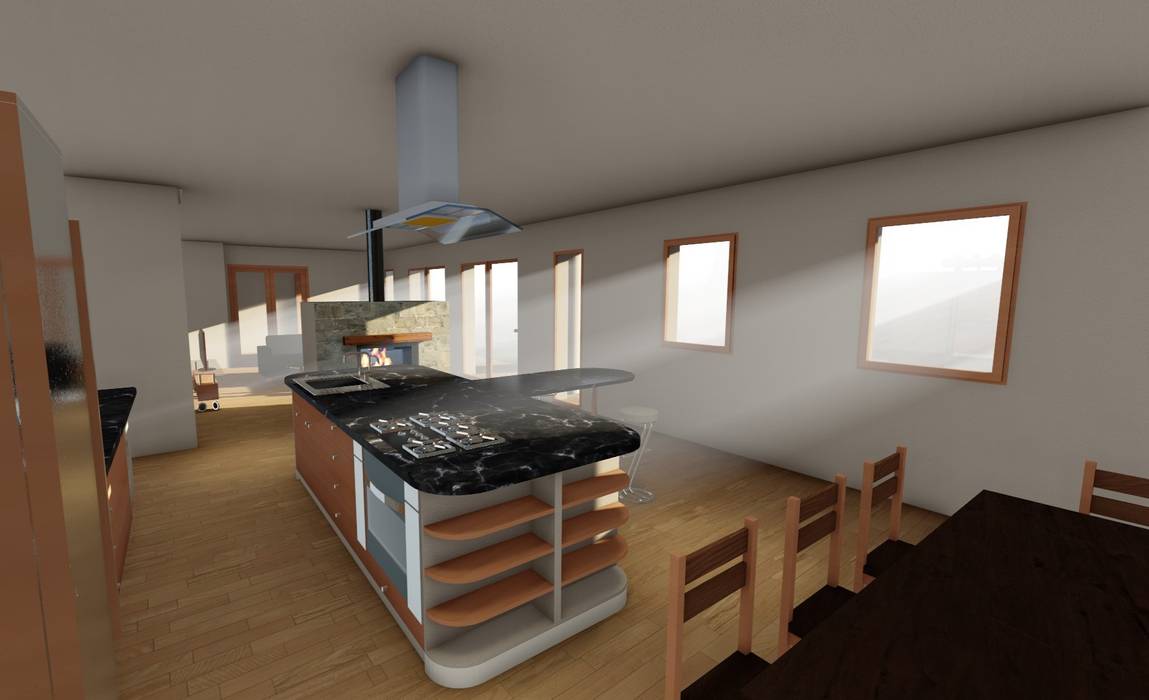 Salón-Comedor-Cocina en vivienda rural en Cuenca Alfaro Arquitecto 3A3 Cocinas a medida