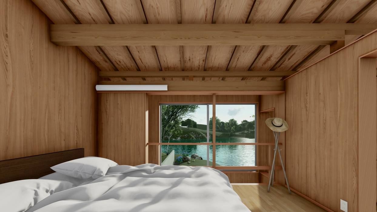 規格住宅 -TOGODESIGN CABIN-, TOGODESIGN TOGODESIGN غرف نوم صغيرة ألواح خشب مضغوط