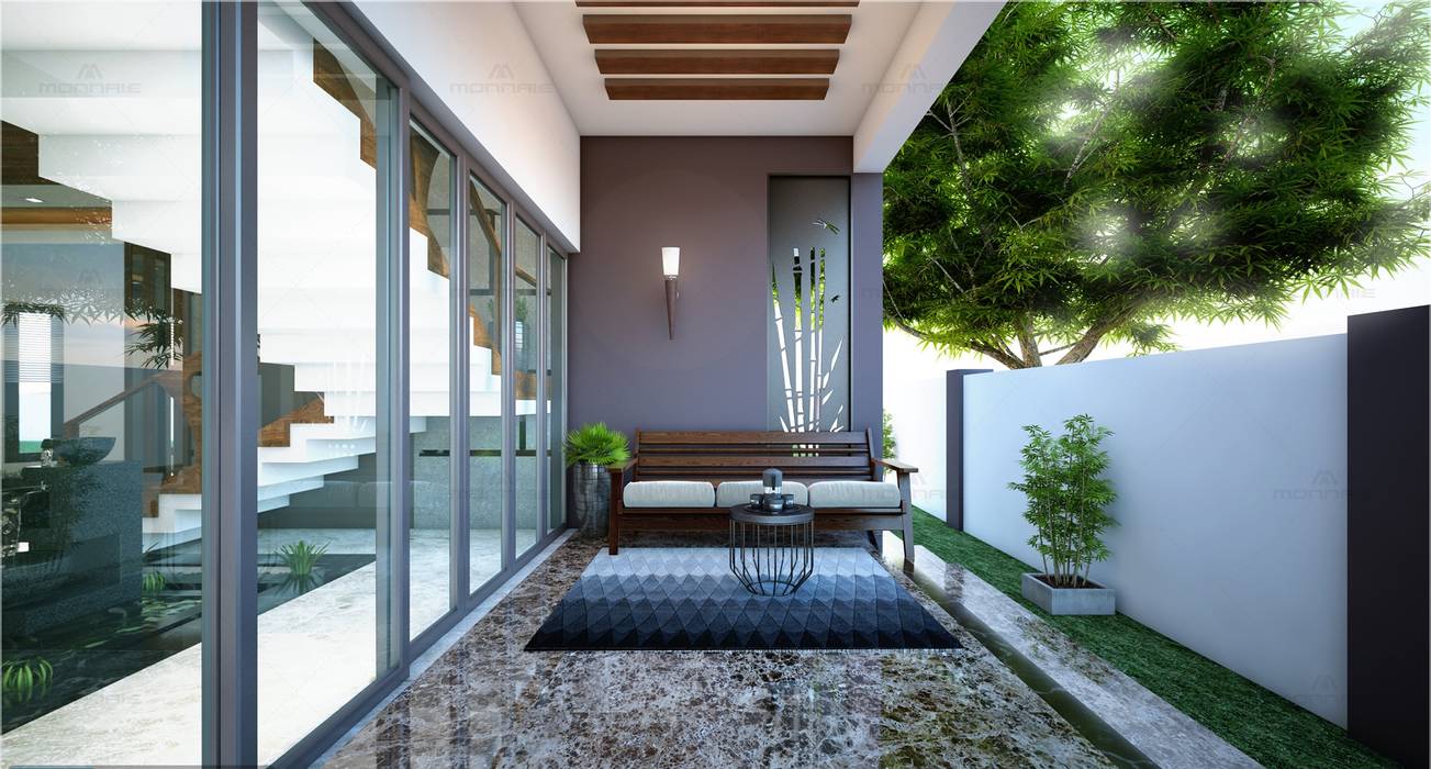 A beautiful contemporary patio design. Monnaie Interiors Pvt Ltd Modern Terrace