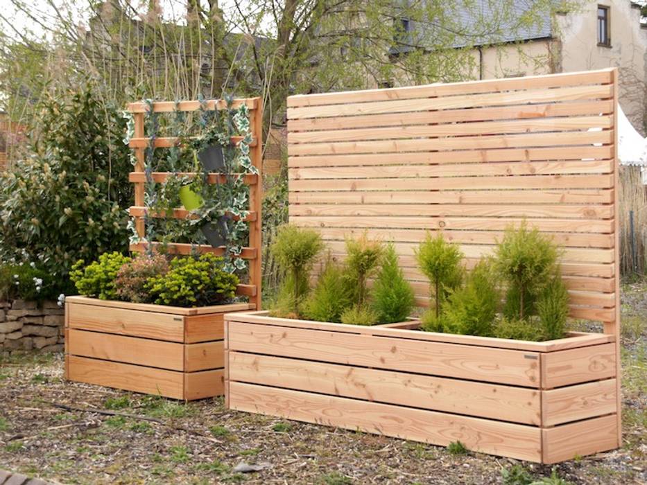 Pflanzkasten holz lang l mit sichtschutz, oberfläche natur bm handel