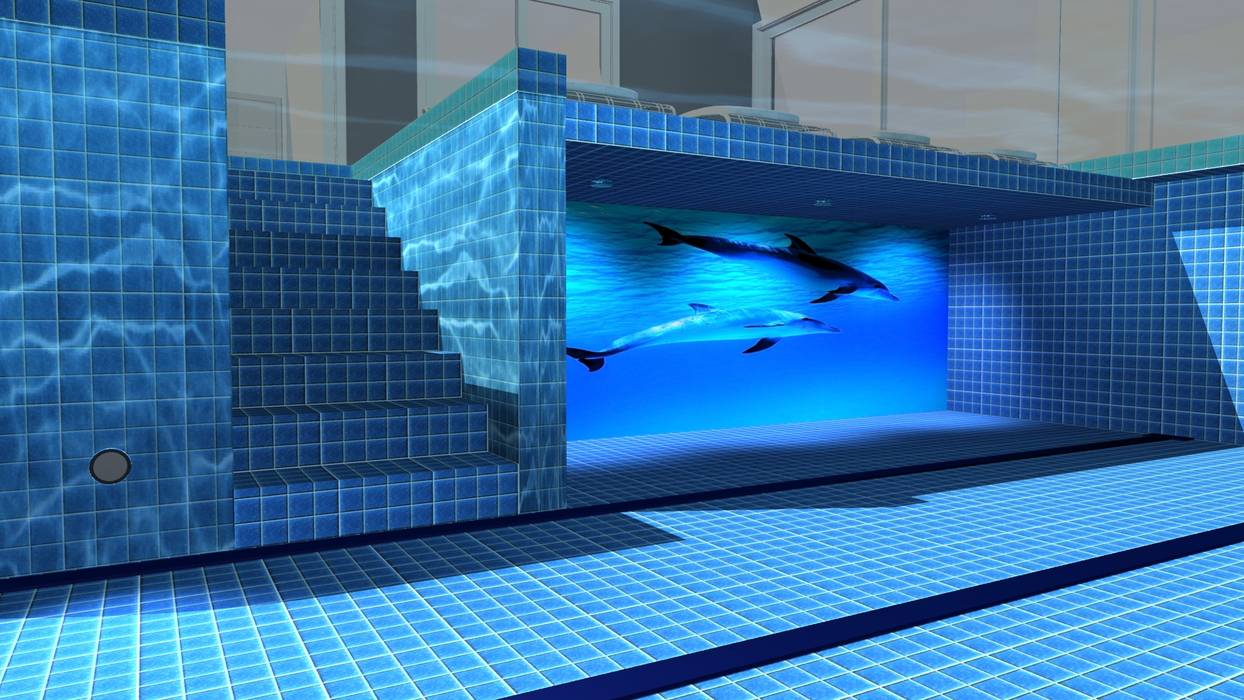 Fundo Piscina Pool Bar Com Mosaico 8k Golfinhos Homify Piscinas Infinitas Azulejo Azul Homify