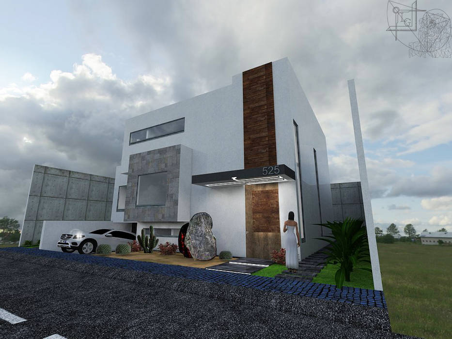 Fachada casa habitación "la colina" Arquitectura Tiempo & Espacio / Arq. Leticia Leon Gutierrez Bungalows Piedra