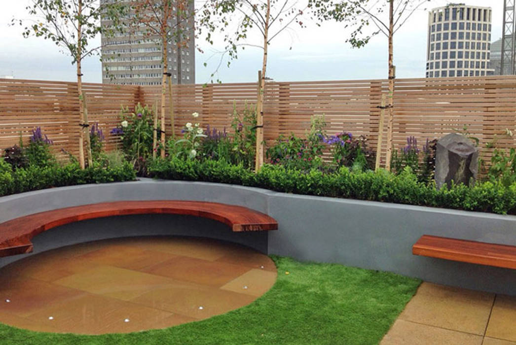 Terrace design South Kensington Jonathan Mark Garden Design Modern Terrace Wood Wood effect