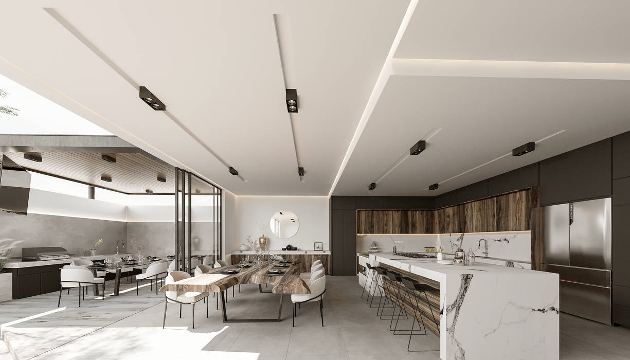 Impactante diseño de residencia moderna, Rebora Arquitectos Rebora Arquitectos ห้องครัว ไม้ Wood effect