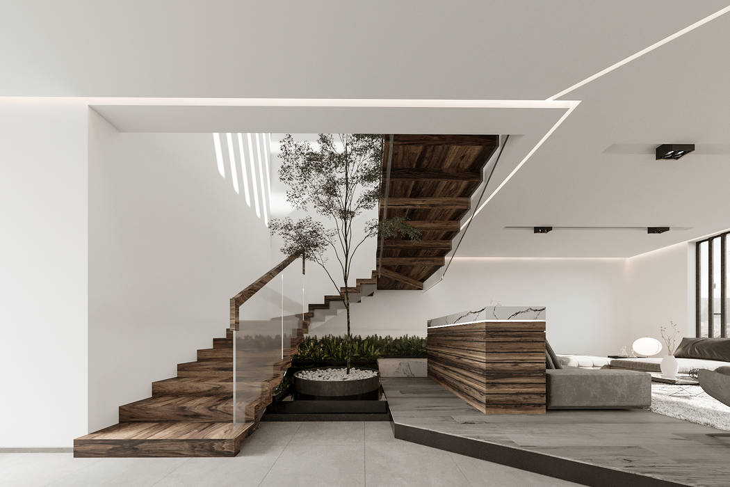 Impactante diseño de residencia moderna, Rebora Arquitectos Rebora Arquitectos درج خشب Wood effect