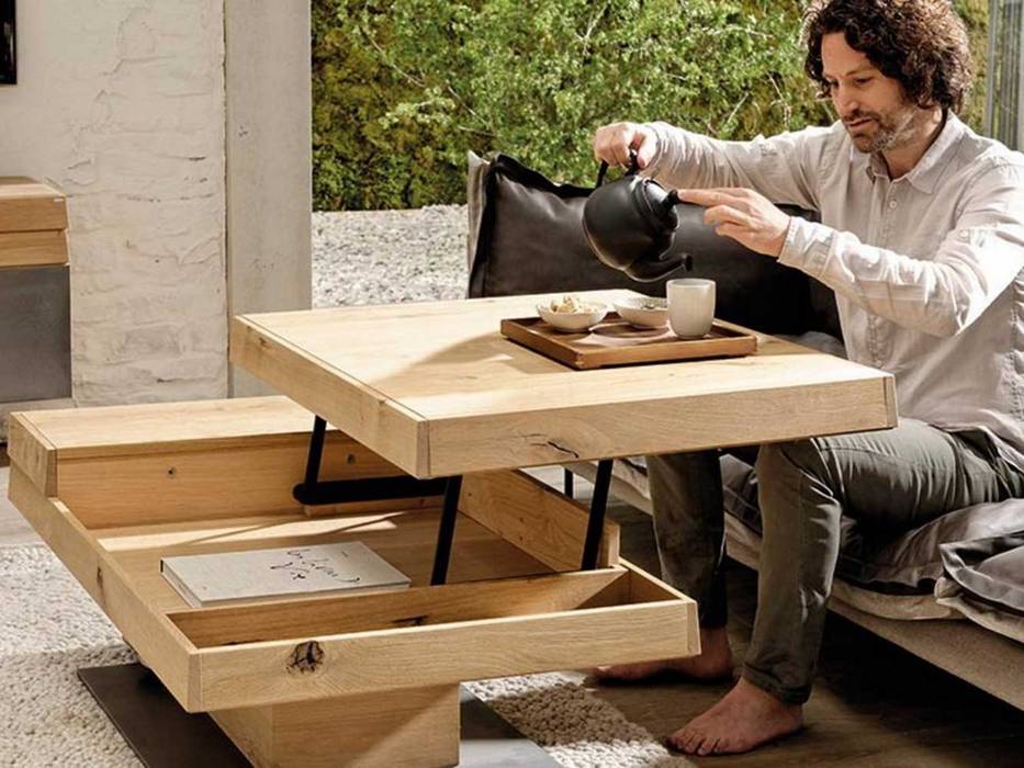 Table basse carrée en chêne massif avec plateau relevable Imagine Outlet Salon moderne Bois Effet bois Table basse,table