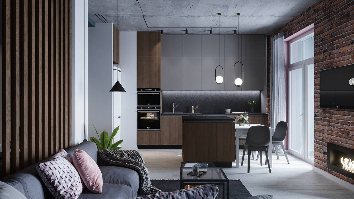 klever-loft V2 ARCHITECTS Гостиная в стиле лофт Дерево Эффект древесины