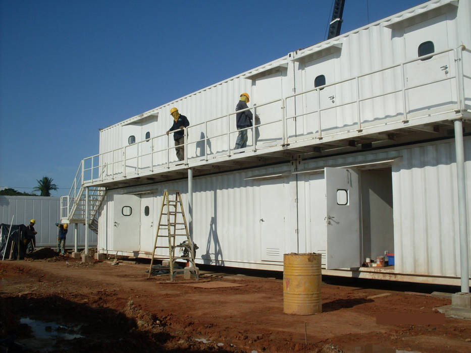 VISTA LATERAL DERECHA PROYECTO OFICINAS Y BODEGAS 2 PISOS VTA Modular S.A.S. Espacios comerciales Hierro/Acero Oficinas y Tiendas