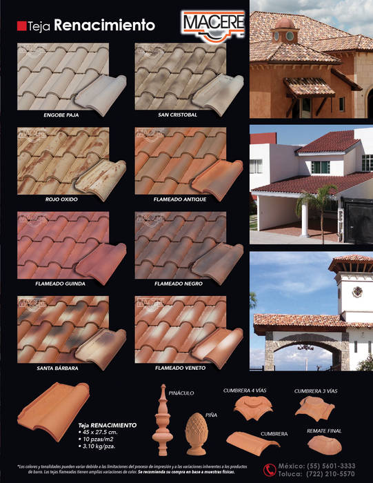 Teja de Barro Modelo Renacimiento, MACERE México MACERE México Lean-to roof Ceramic