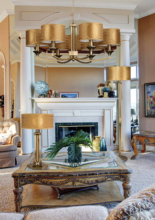 Gold Versace with gold finishes of lighting collection Luxury Chandelier LTD Mediterranean style dining room Copper/Bronze/Brass gold chandeliers,uk lighting,interior design,versace,luxury chandelier,dining room inspo