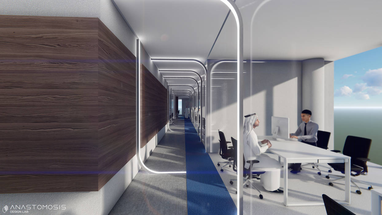 ممر المكاتب Offices Hallway Anastomosis Design Lab مساحات تجارية design,interior,interior design,office,commercial,creative,تصميم,تصميم داخلي,تصميم خارجي,مكتب,تجاري,architecture,مكاتب ومحلات