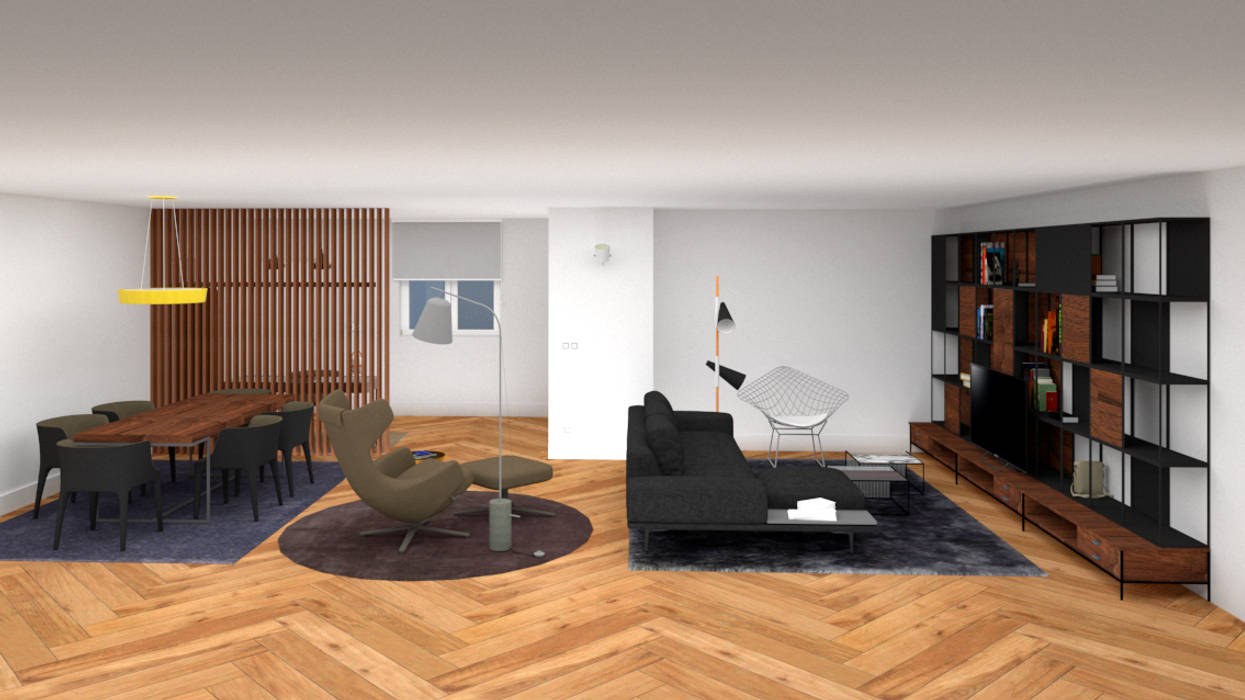 SALÓN PRINCIPAL CON TRES AMBIENTES arQmonia estudio, Arquitectos de interior, Asturias Salas de estilo minimalista
