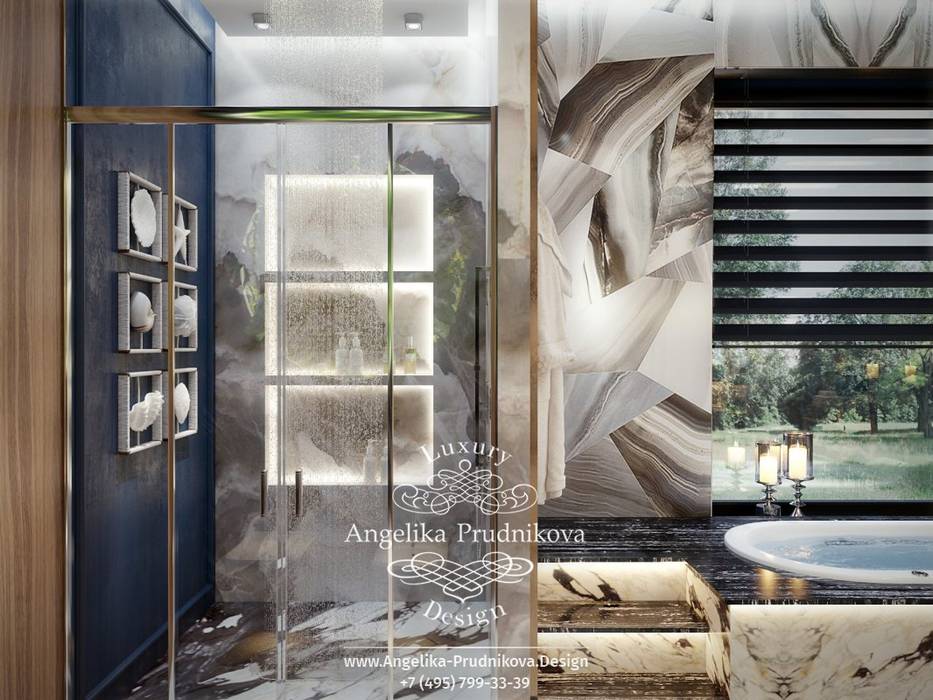 Дизайн-проект интерьера ванной комнаты в стиле фьюжн Дизайн-студия элитных интерьеров Анжелики Прудниковой Ванная комната в стиле модерн