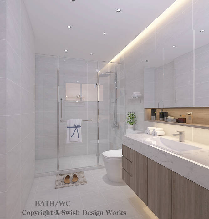 Bathroom Swish Design Works Modern bathroom bathroom,shower,sink,vanity,covelight,toilet,white,clean