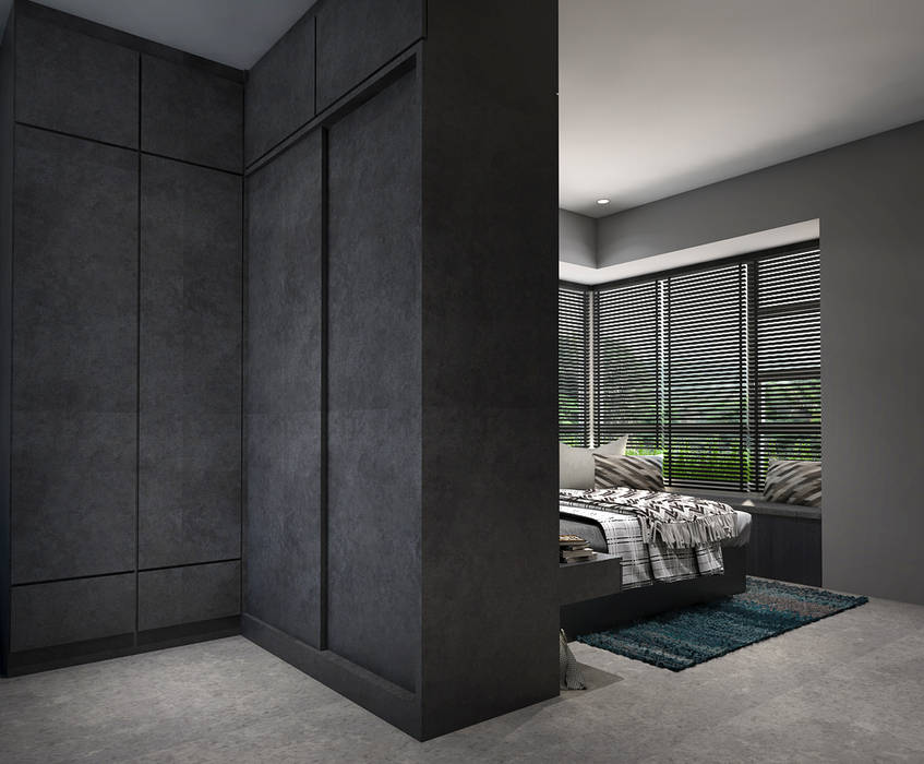 Bedroom wardrobe Swish Design Works Small bedroom Plywood black,dark,wardrobe,sliding,masculine,bto,hdb