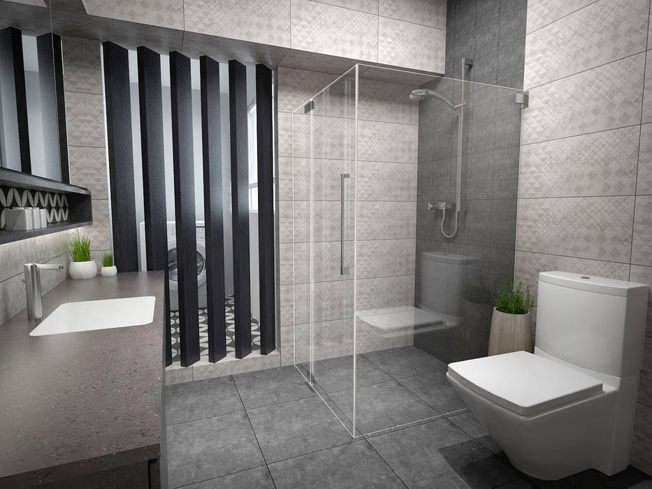 Resort style bathroom Swish Design Works Industrial style bathroom bathroom,toilet,resort,shower screen,dark,black,grey,laminate,masculine,bto,hdb,flat